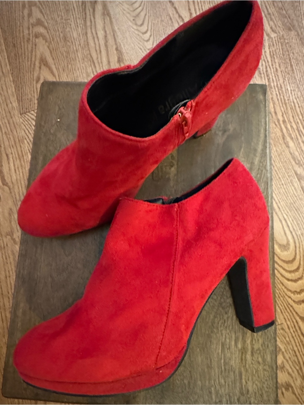 Red Women’s Low Cut Heeled Suede-look Ankle Boots -